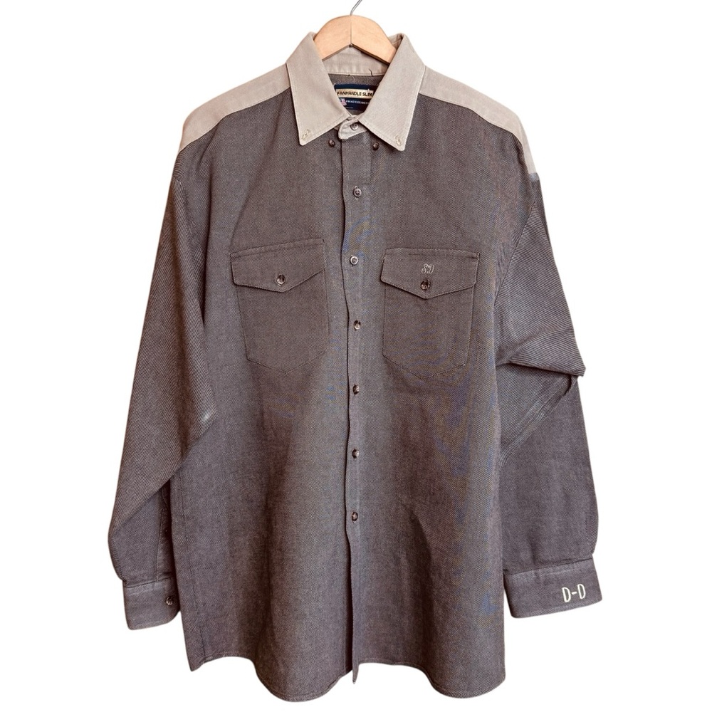 Vintage Panhandle Slim 90s Western Monogrammed Long Sleeve Shirt sz 17.5 - 36
